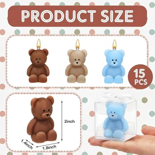 50 Pcs Bear Baby Shower Candle Favors for Guest Bear Party Favors Baby Shower Candles Bulk for Gifts Party Decorations (Light Brown,Dark Brown,Blue) - Image 2