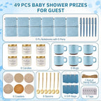 Baby Shower Prizes for Game Winners Baby Shower Games Prizes Ceramic Mugs with Metal Spoons Woven Coasters Notebooks Scented Candles Gift Bags Wedding Bridal Shower Favors for Guests (6, Blue) - Image 4