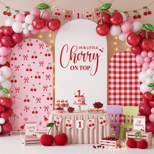 Tingjoo 3 Pcs Our Little Cherry on Top Baby Shower Arch Backdrop Cover - Image 5