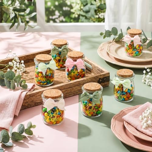 Funnymoom 24 Sets Baby Shower Bottles Favors for Guests Glass 100 ml Milk Jar with Ribbons and Stickers Decorations for Gender Reveal Newborn Centerpiece Party Favor (Soft Pastel,Baby) - Image 2