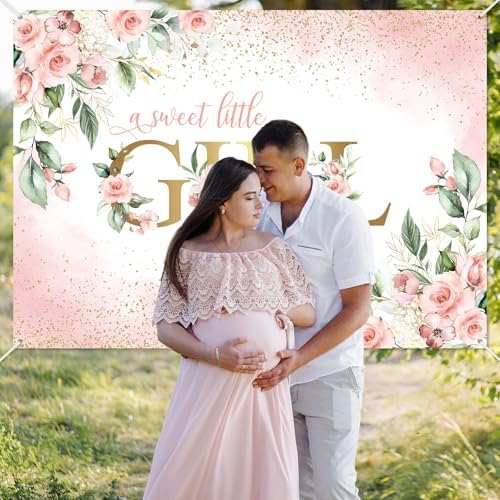 Avezano Girl Baby Shower Backdrop Pink Floral Sweet Baby Baby Shower Banner A Sweet Little Girl is on Her Way Party Decorations Banner (8x6ft) - Image 4