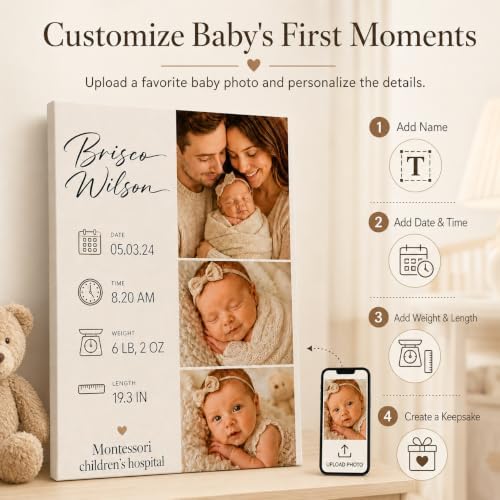 TWING Custom Baby Birth Details Photo Canvas Print Wall Decor, 16 x 24 in - Image 2