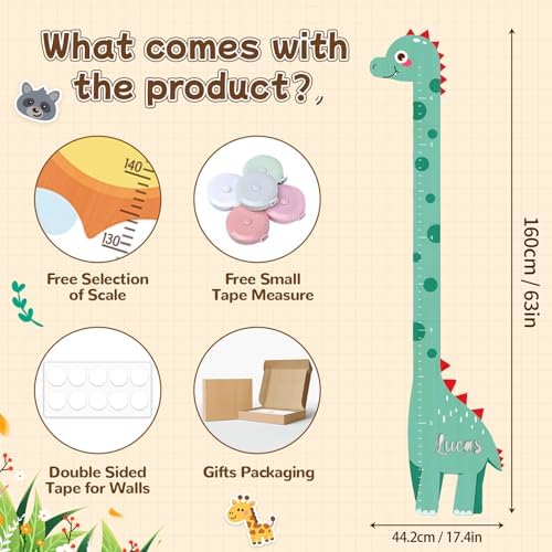 Kid Height Wall Chart,Dinosaur Custom Name Kids Height Measurement Wall,Height Chart Kids Boys Girls,Wooden Wall Decor Nursery Room Kids Growth Chart Ruler - Image 2
