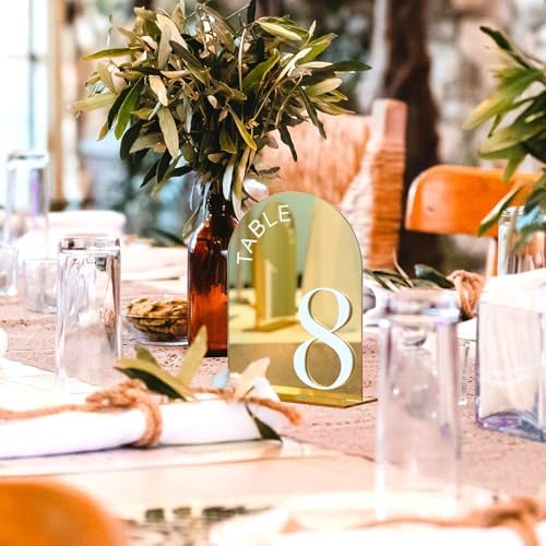 Gold Mirror Arch Wedding Table Numbers 1-20 with Stands - Image 7