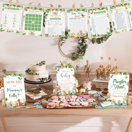 Sherr 476 Pcs Green Dinosaur Baby Shower Games, 6 Activities Pacifier Hunt - Image 5
