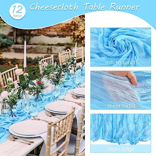 35x120 Inch Baby Blue Cheesecloth Table Runner Baby Shower Birthday Decor - Image 4