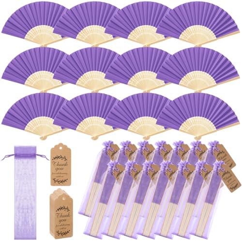 Roowest 50 Pack Paper Folding Fans Bamboo Wedding Favors, Purple by Roowest