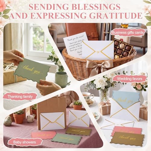 200 Set Thank You Cards with Envelopes Stickers 5 Colors Beautiful Thank You Cards Bulk Elegant Blank Notes Card for Business, Wedding, Baby Shower, Graduation, Birthday, All Occasions - Image 6