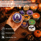 Treela 24 Pcs Halloween Pumpkin Scented Tin Candles Cinnamon Spice Fall Mini Soy Candles in Round Metal Tins, 5x2cm Small Halloween Candle Favors for Party Decorations - Image 5