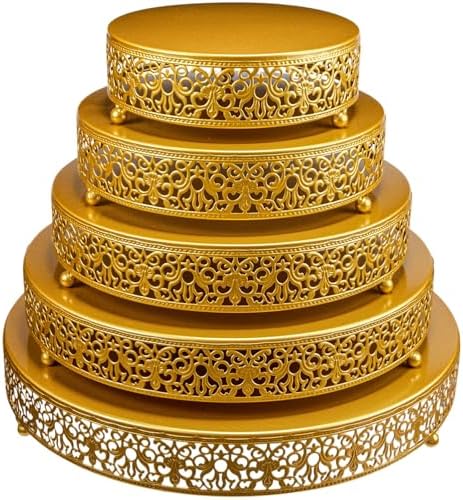 Wenqik 5 Pcs Metal Gold Cake Stand,16/14/12/10/8 in Round Cake Holder by Wenqik
