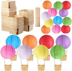 Namalu 24 Set Hot Air Balloon Table Centerpieces Baby Shower Party Decoration Paper Lanterns with Wooden Basket Sticks for Summer Birthday School DIY Craft(Rainbow Color) by Namalu