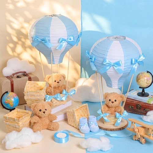 Meooeck 4 Sets Bear Hot Air Balloon Baby Shower Centerpiece, Blue - Image 2
