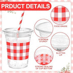 Sliner 50 Sets 16oz Red White Gingham Party Plastic Cups - Image 2