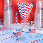 Whaline 50Pcs 12Oz Patriotic Disposable Plastic Cups with Lids and Straws 4th of July American Flag Cold Beverage Drinking Cups for 250th Anniversary Independence Day Party Supplies - Image 4