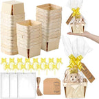 Pinkunn 30 Set Wooden Gift Baskets, with Clear Wrap Paper Bow Rope, 4'' by Pinkunn