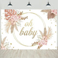 9x6ft Baby Shower Backdrop Boho Bohemian Floral Oh Baby Gold Dots Pampas Grass Photography Background Girls Baby Shower Party Decorations Banner Supplies Photo Studio Props by CkihgennDecors