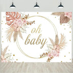 9x6ft Baby Shower Backdrop Boho Bohemian Floral Oh Baby Gold Dots Pampas Grass Photography Background Girls Baby Shower Party Decorations Banner Supplies Photo Studio Props by CkihgennDecors