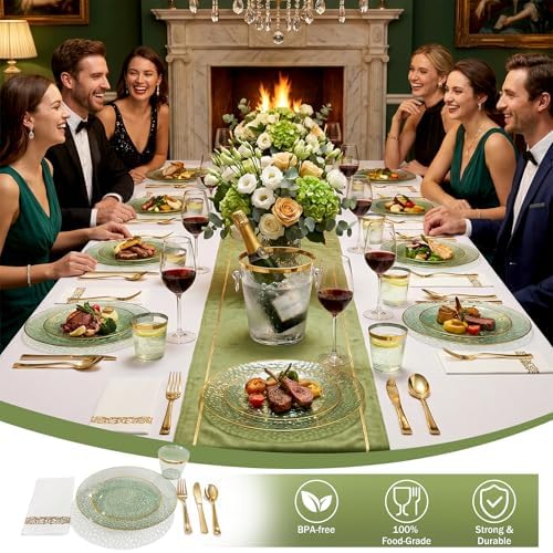 DaYammi 350PCS Sage Green Plastic Dinnerware Set for 50 Guests - Image 3