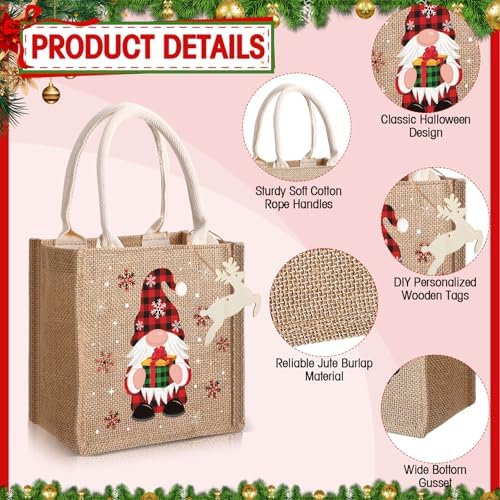 Sweetude 6 Pack Christmas Linen Burlap Bags with Tags,Plaid - Image 3