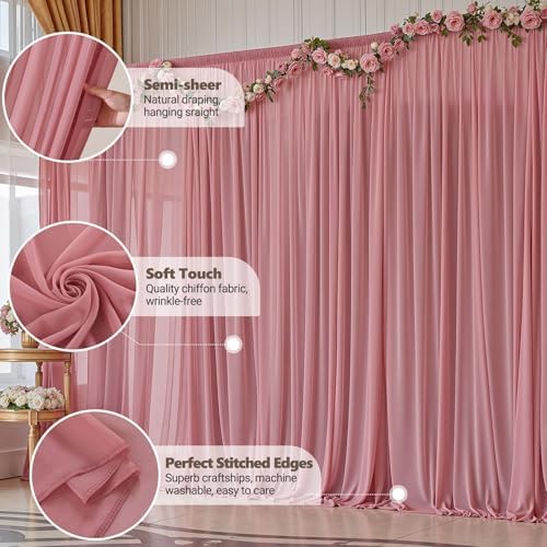 30ft x 10ft Dusty Rose Backdrop Curtains, Wrinkle-Free Sheer Chiffon Fabric Photo Backdrop Drapes for Wedding Arch Party Ceremony Stage Photography Birthday Decorations - Image 6