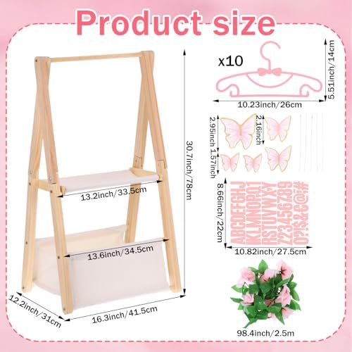 Double Layered Wooden Baby Shower Crate Closet Baby Storage Crate Hamper with Letters Garland and 10 Clothes Hangers Foldable Nursery Storage Crate for Girl Boy Pregnancy Gift - Image 2