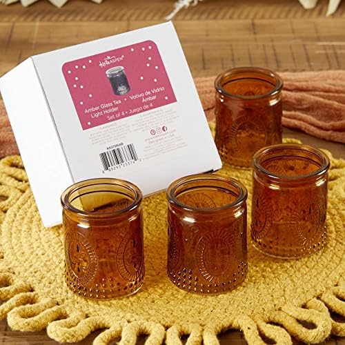 Amber Tea Light Holder - 20pcs - Vintage Glass Tealight Candle Holders by Kate Aspen, Home Décor Table Decoration Favors Gifts for Wedding, Bachelorette, Bridal Shower & Baby Shower Party - Image 4