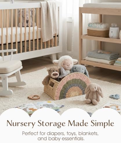 Rainbow Rope Basket, Handwoven Paper Rope Baby Toy Storage Basket with Handle for Nursery, Diapers, Clothes, Books & Toys, Kids Room, Playroom & Baby Shower Gift - Image 5