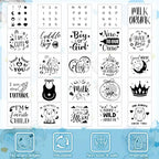 Panitay 126 Pcs Baby Shower DIY Bodysuit Set Bib 25 Blank White Newborn Bodysuit 25 Stencils 24 Marker 1 Sign 50 Pins(Blue Elephant) - Image 6