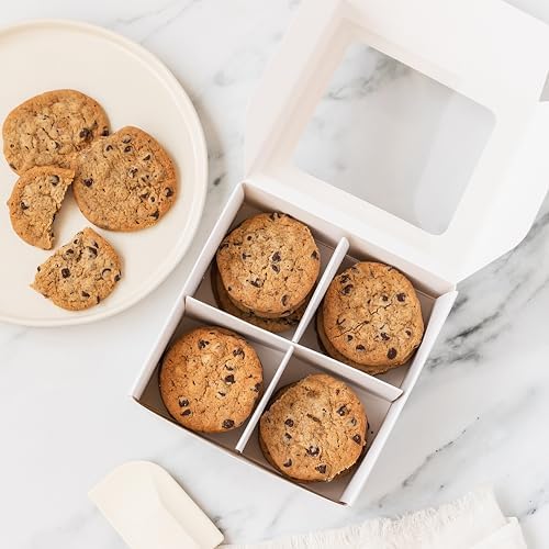 25 pcs White Mini Cookie Boxes with 4 treats Windows and Dividers, Bakery Boxes, 6 x 6 x 2.4 Inches SMALL Baking Boxes, Square Cookies Box Decorating Supplies for Gift Giving - Image 6