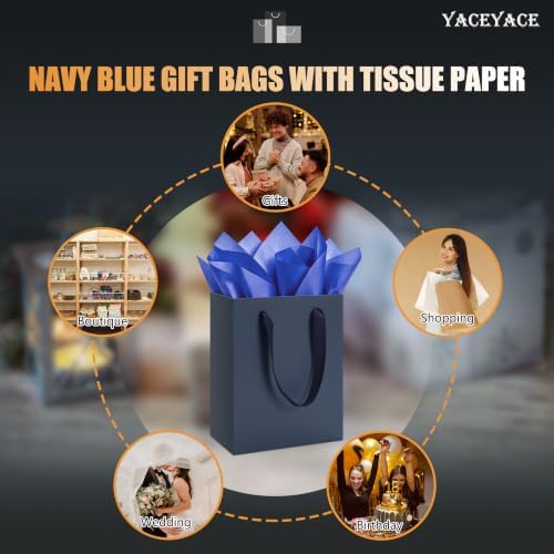 YACEYACE Blue Gift Bags 20Pack, Navy Blue Gift Bags with Tissue Paper - Image 7