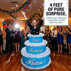 Anderson's Blue & White Personalized Pop-Out Birthday Cake, Life-Size Faux Cake with Script Font, Custom Name, Surprise Reveal Prop for Milestone Parties, Photo Ops, Store or Business Events - Image 3