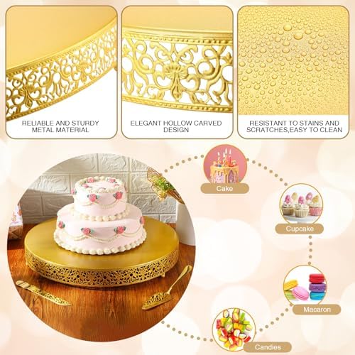 Wenqik 18 Inch Gold Cake Stand Metal Round with Cutter Spatula, Classic - Image 3