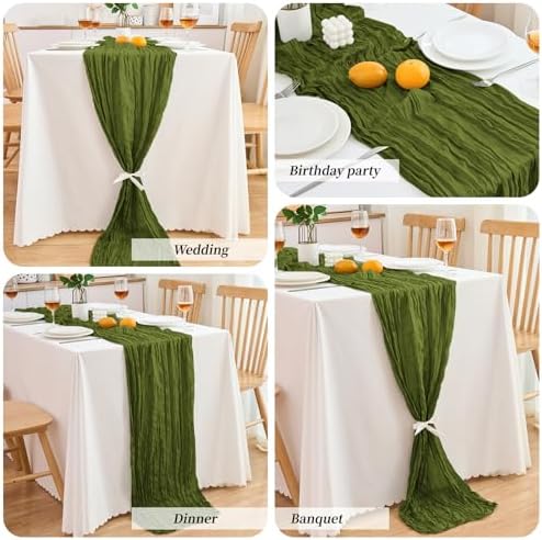 18 Pack Olive Green Cheesecloth Table Runner 21.5x120 Inch,Semi Sheer Boho Gauze Cheese Cloth Fabric Table Runners 10 FT Long for Wedding Party Baby Shower Birthday Home Decor - Image 6