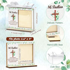 CJiangpo Spanish Baptism Picture Frame - 12 Set Catholic Mi Bautizo Gifts for Baby, Baby Shower Favor Cross Wood Photo Frame with Bows and Clear Plastic Boxes Religious First Communion keepsake - Image 2