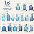 32 PCS Assorted Vintage Bud Vases, Colorful Glass Small Vases Bulk, for Centerpicecs, Wedding Table Decor, Home Decorations & Gifts (Blue Seiris) - Image 2