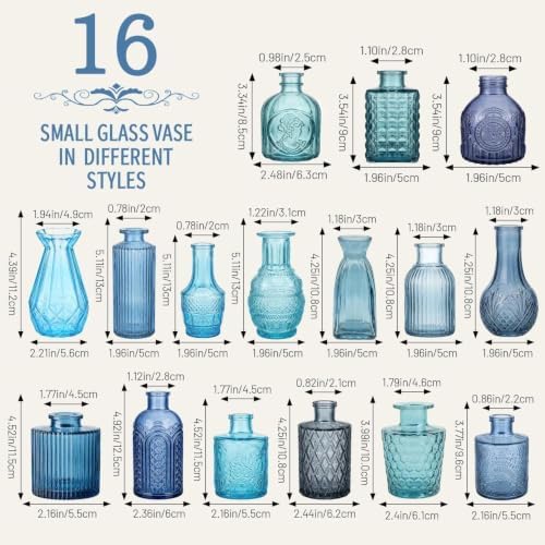 32 PCS Assorted Vintage Bud Vases, Colorful Glass Small Vases Bulk, for Centerpicecs, Wedding Table Decor, Home Decorations & Gifts (Blue Seiris) - Image 2