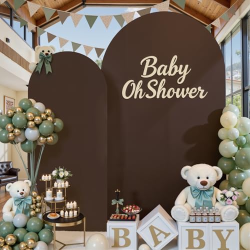 Brown Sage Green Arch Backdrop Cover Set of 2-7.2ft 6ft Dual Color Wedding Arch Covers-Wrinkle Free Stretchy Spandex Fitted Chiara Arch Stand Cover for Jungle Birthday Party Baby Shower Photography - Image 5