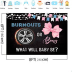 MEHOFOND 8x6ft Burnouts or Bows Gender Reveal Backdrop Black He or She What Will Baby Be Decorations Banner Boy or Girl Gender Reveal Baby Shower Photography Background Cake Table Supplies - Image 4