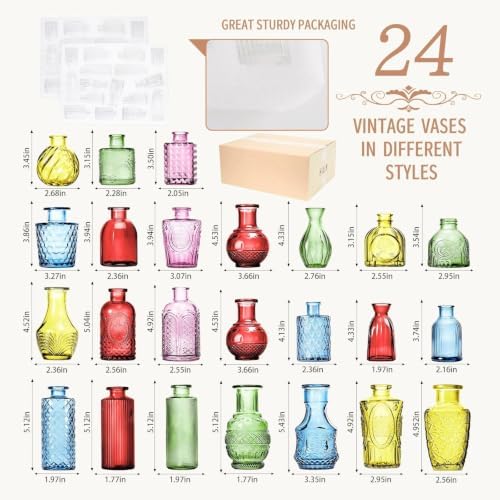 24PCS Mini Bud Vases As Wedding Centerpieces for Tables,Colorful Bud Vases for Flowers,Small Flower Vases Suitable for Birthday Party,Anniversary,Wedding Reception,Baby Shower (Colorful) - Image 2