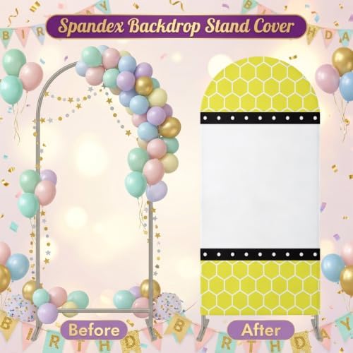 Vellow Honeycomb Stripes Polka Dot Patterr Arch Backdrop Cover 7.2 ft 2 Sided Wedding Arch Covers Stretchy Backdrop Round Top for Birthday, Party, Baby Shower Decorations - Image 6