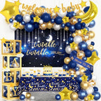 162 PCs Twinkle Twinkle Little Star Baby Shower Decorations, Hombae Navy Blue Little Star Baby Shower Backdrop Balloon Garland Glitter Banner Tablecloth Cake Cupcake Topper Box Cutout Mom To Be Sash by Hombae