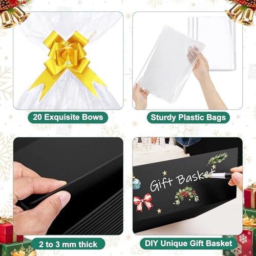 AFOROEOA 6PACK Black Baskets For Gifts Empty, 10x12”Thick Black Gift Basket with 6 Bows 6 Bags Empty Gift Baskets for Christmas Thanksgiving Wedding Birthday Party Wrapping Gift - Image 5