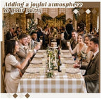 Funnymoom 452 Pcs Brown Gingham Party Supply for 50, Beige Plates Napkins - Image 6