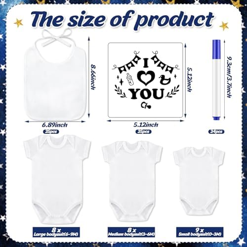 Panitay 100 Pcs White Baby Bodysuits Bibs Kit 25 Guests, Twinkle Star - Image 4