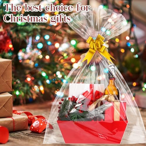AFOROEOA 10PACK Red Baskets For Gifts Empty, 10x12”Thick Kraft Gift Basket with 10 Bows 10 Bags Empty Gift Baskets for Christmas, Easter, Birthdays, Snacks, Farmers Market - Image 4