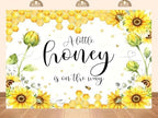 10x7ft Fabric Sunflower Honey Theme Baby Shower Backdrop Banner, Yellow Floral Photography Background with Honeycomb Design, A Little Honey is on The Way Party Decoration by Unknown