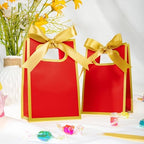 AmazingSpark 50 Pcs Red Gold Mini Gift Bags Bulk 6.3 x 3.9 x 2.8 Inch Party Favors Elegant Small Gift Bags with Handles and Ribbon Bows for Wedding Birthday Bridal Baby Shower Party Favors - Image 3
