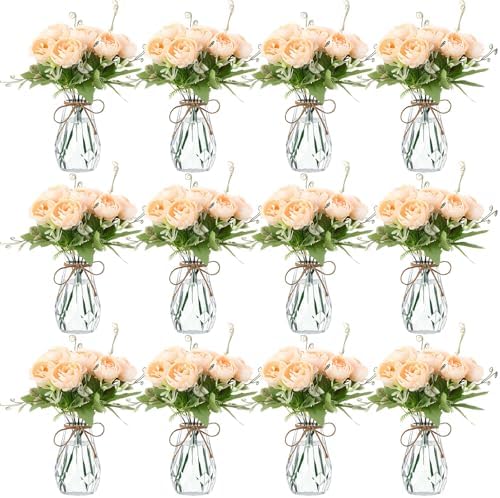 Zeyune 37 Pcs Silk Peonies with Vases Fake Flowers,Champagne,Perfume by Zeyune