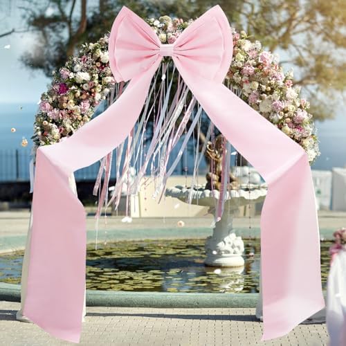 Giant Bow Decoration, 75x18 Inch Big Bows for Backdrop, Large Satin Ribbon Tie Bow for Wedding Engagement Baby Shower Bridal Christmas Birthday Party Wall Decor (Pink) - Image 3