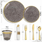 175PCS Black and Gold Plastic Dinnerware Set for 25 Guests, Disposable Plates for Party, Include: 25 Dinner Plates, 25 Dessert Plates, 25 Pre Rolled Napkins with Gold Silverware, 25 Cups - Image 2